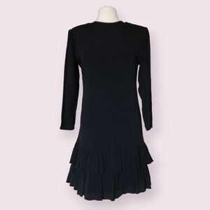 Vintage ALLISIA Black Ruffle Hem Midi Dress Size S Long Sleeve 90s Union Made